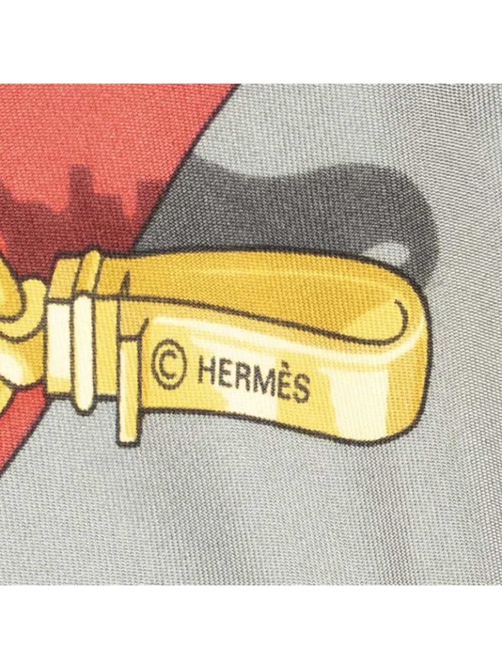 ★SOLD★ Hermes Scarf Red Gray Brown Silk - Picture 4 of 5